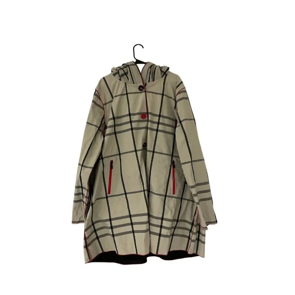 Ubu Womens Reversible Parisian Raincoat 3X beige Plaid Black Button-Front NWT